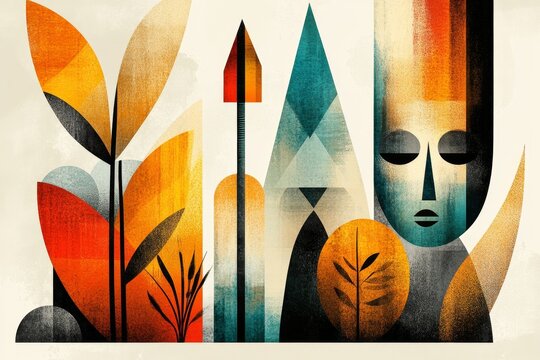 A clean, abstract illustration of a Zulu shield and spear, with muted colors and smooth gradients for a modern aesthetic