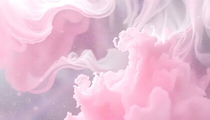 Fototapeta premium Abstract Pink and White Ink Swirls: A Dreamy Pastel Cloud