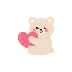 Bear Sitting and Winking While Hugging a Red Heart