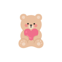 Bear Sitting and Holding a Small Pink Heart in Cute Artwork