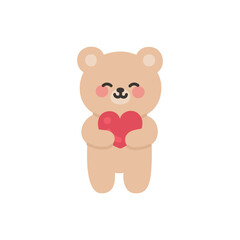 Bear Standing and Holding a Red Heart with a Happy Smile