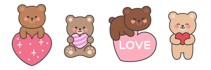 Four Bears with Sparkling Hearts and LOVE Text Design
