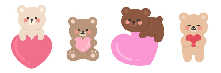 Teddy Bear Hugging a Red Heart in Adorable Cartoon Style