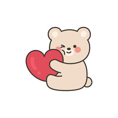 Sitting Teddy Bear Holding a Pink Heart with a Sweet Smile