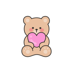 Bear Sitting and Holding a Pink Heart in a Cute Valentine Design