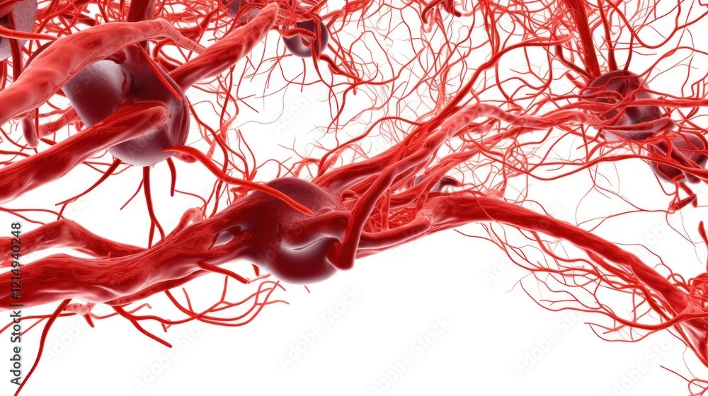 Poster high-resolution microscopic image of arteries emphasizing blood flow pathways and vascular elasticit