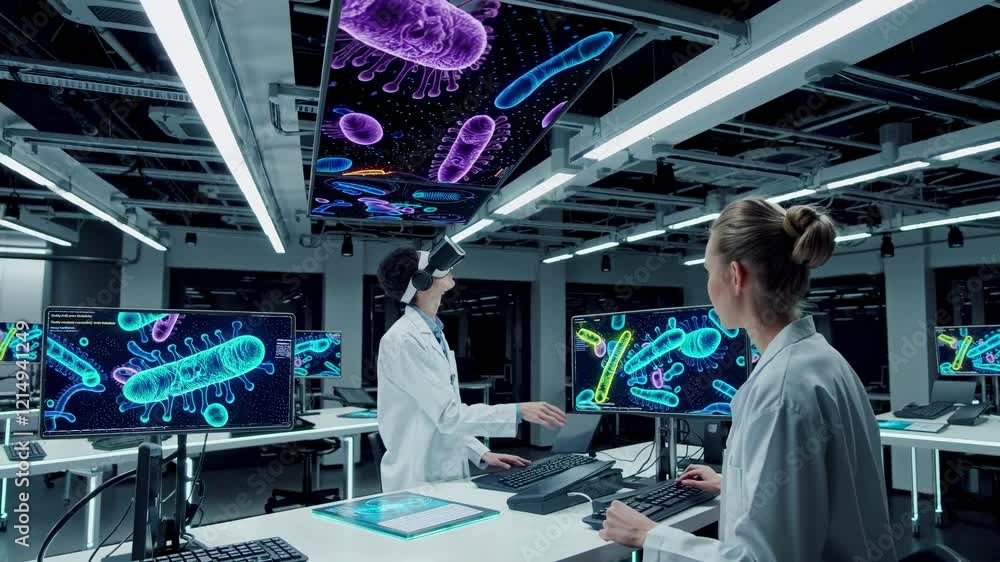Leinwandbilder Exploring virtual reality in a high-tech lab focused on microbiology and digital learning