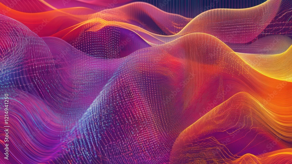 Poster abstract mesh wave background with vibrant gradient colors, dynamic and flowing lines, perfect for m