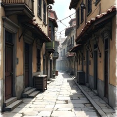 Obraz premium Vintage Alley Intricate Textures and Shadows in Dramatic Backlight