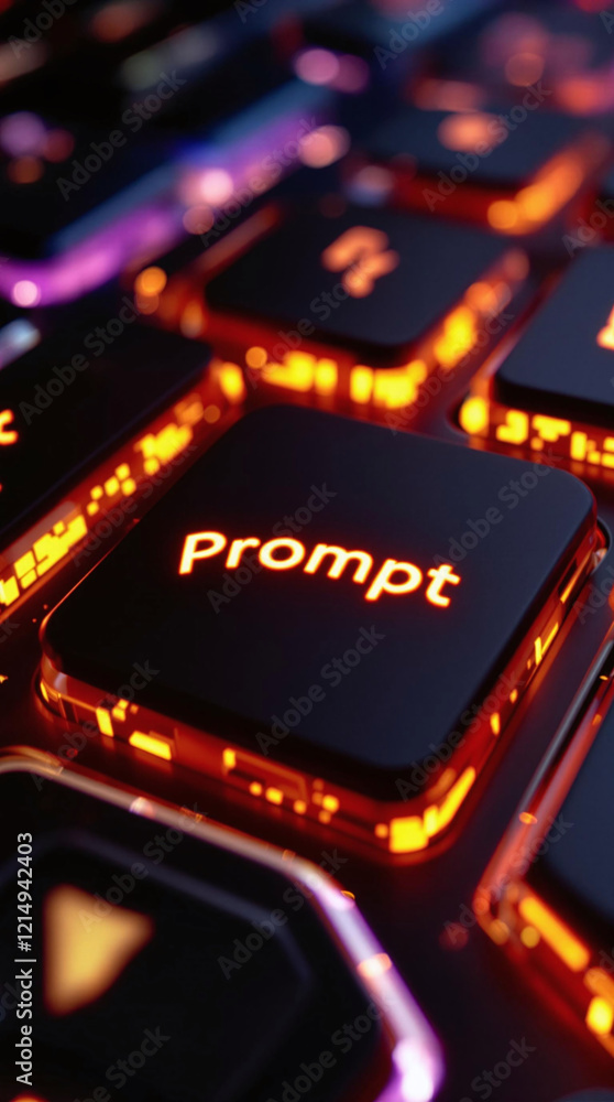 Aufkleber a high-tech keyboard with the word 'prompt' engraved on one of the glowing keys.