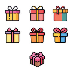 Colorful Gift Boxes Collection Icon Set Design,