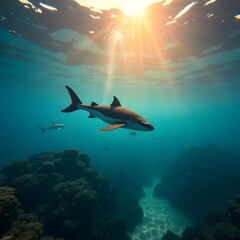 Obraz premium Golden Hour Underwater Vibrant Wildlife in HDR