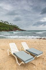 The beautiful beach on the coast of the Indian Ocean in Sri Lanka.
