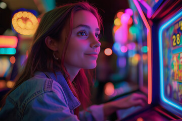 woman playing arcade games