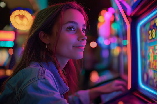 woman playing arcade games