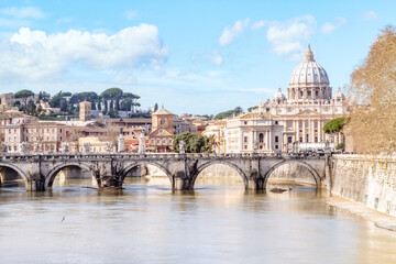 St peter's basilica and Tiber river, next jubilee 2025
