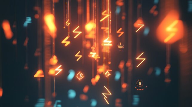 Abstract Orange Lightning Bolt Digital Data Stream