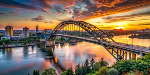 Fremont Bridge Portland Oregon Willamette River Iconic Landmark Sunset View