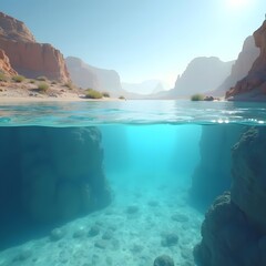 Fototapeta premium Submerged Oasis Ethereal Desert Underwater Scene