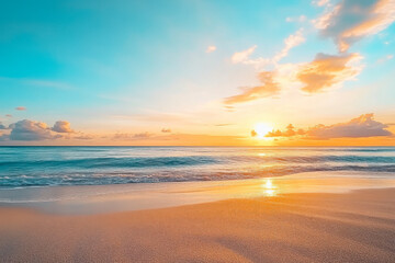 Fototapeta premium Closeup of sand on beach and blue summer sky. Panoramic beach landscape