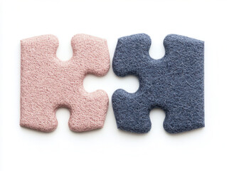 Obraz premium Two felt puzzle pieces in pink and blue colors symbolize connection and love