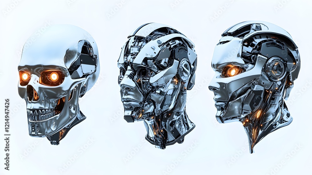 Aufkleber three robotic heads displaying advanced mechanical design