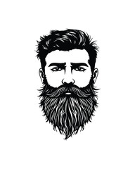 Bearded man with mustache front profile vector, showcasing intricate details and expressive features
