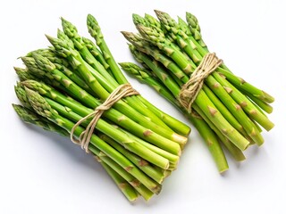 Fresh Green Asparagus Bunches, Aerial Drone Shot, Isolated on White Background