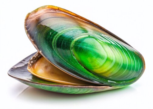 Fresh Green Mussel, Perna Viridis, Isolated on White Background - High-Resolution Stock Photo