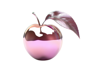 Isolated Metallic Pink Apple with Leaf