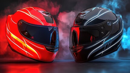 Fototapeta premium Racing Helmets: Red & Black Designs