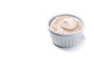 Chipotle sauce and spices isolated on white background. Copy space