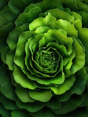 Fototapeta premium A stunning close-up of lettuce leaves arranged in a beautiful, spiraling pattern, showcasing their rich textures and vibrant shades of green.