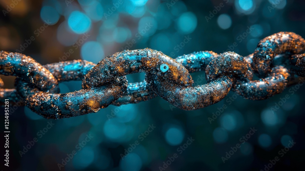 Poster abstract metallic chain interconnected links and particles