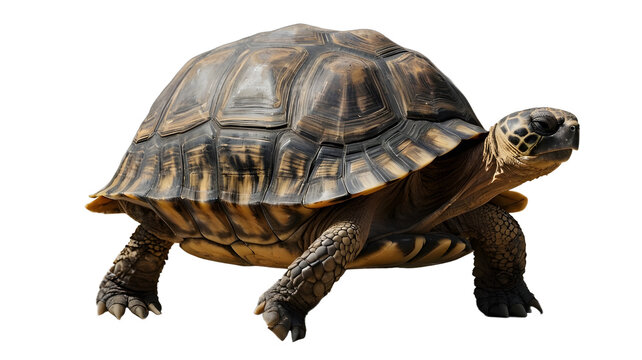 tortoise walking on white, transparent background with detailed shell pattern png 