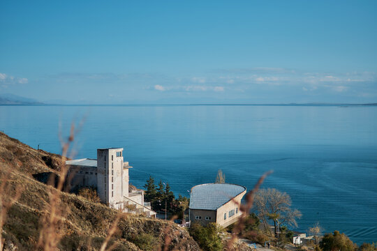 a view of Lake Sevan, Armenia in autumn