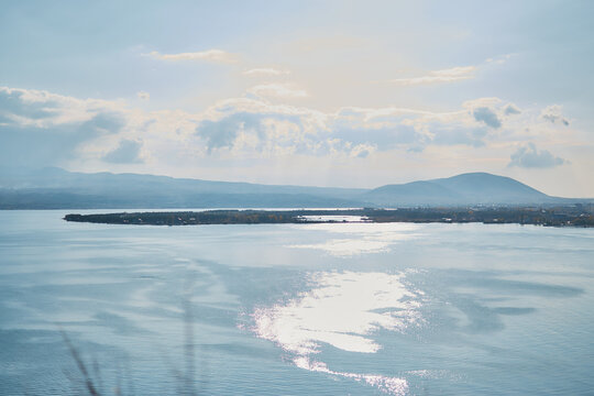 a view of Lake Sevan, Armenia in autumn