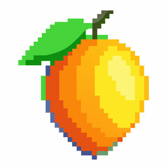 Fototapeta premium Pixelated Orange Fruit with Green Leaf on White Background