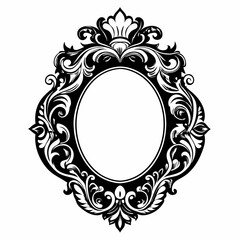 A black and white framed oval with a floral design