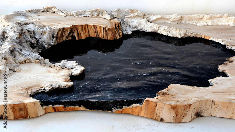 Aufkleber a unique artistic representation of a black lake surrounded by textured landforms