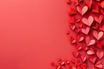 paper hearts on pink valentine day background