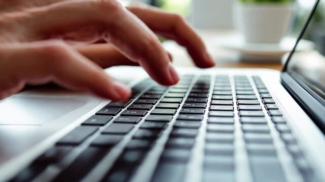 Hands Typing on Laptop Keyboard Close Up