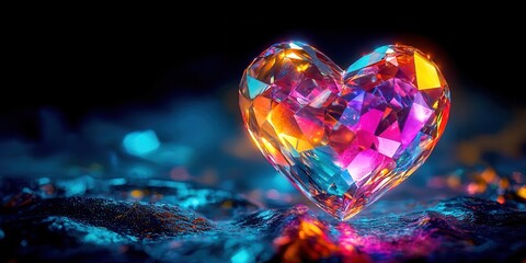 Heart made of colored glass is on a blue surface