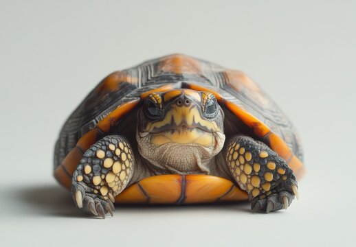 Close-up View of a Beautifully Textured Turtle Shelled Creature with Intricate Patterns and Vivid Colors, Captured in a Studio Setting on a Smooth Background