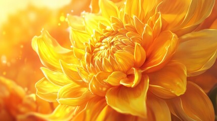 Fototapeta premium Golden Dahlia in Warm Sunlight