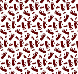 Vector abstract monkey footprint seamless vector pattern.  Gorilla, chimpanzee primate footpath symbol. Graphic line illustration.