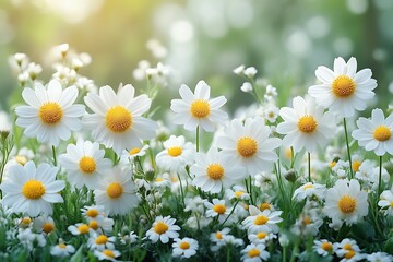 Fototapeta premium Sunny field of white daisies.