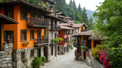 Obraz premium Charming Colorful Village Street in the Alps
