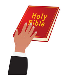 Swearing concept. Hand on Holy Bible. vector
