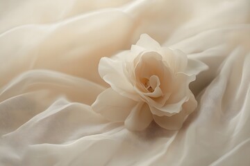 Delicate white flower on soft fabric background.